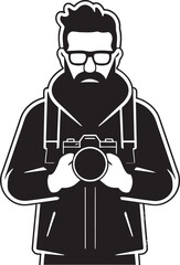 Frame Fiend Black Logo Design of Photographer Thick Line Art Snapshot Savvy Vector Graphic of Photographer Line Art Icon