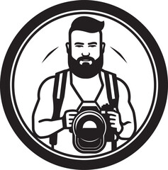 FrameFocus Sleek Photographers Line Art Icon in Vector SnapScribe Iconic Black Logo of Photographers Icon