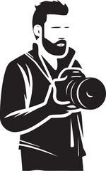 Exposure Maestro Black Logo Design of Photographer Thick Line Art Capture Kingpin Vector Graphic of Photographer Line Art Icon