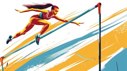illustration of a woman doing a banner style jump. concept olympic games, sports