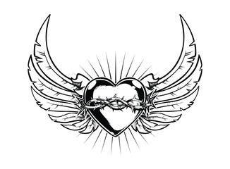 love heart with angel wings tattoo design