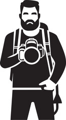 Camera Commander Black Logo Design of Photographer Thick Line Art Shutter Wizardry Vector Graphic of Photographer Line Art Icon