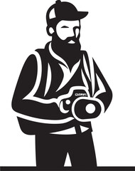 Flash Maestro Black Logo of Photographer Thick Line Art Exposure Expert Vector Photographer Line Art Emblem