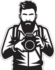 Focus Fanatic Vector Photographer Line Art Emblem Flash Artisan Iconic Black Logo of Photographer Thick Line Art
