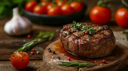 Savory Beef Steak with Fresh Herbs and Tomatoes Generative AI