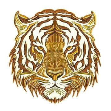 A drawing of a tiger's face on a white background Embroidery on white background