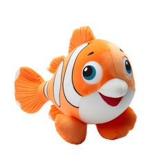 Cute Clownfish Stuffed Animal Toy with Cutout Design, Isolated on Transparent Background, PNG