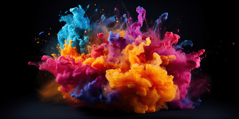 Colorful banner of liquid splash paint blending flow mixing together
