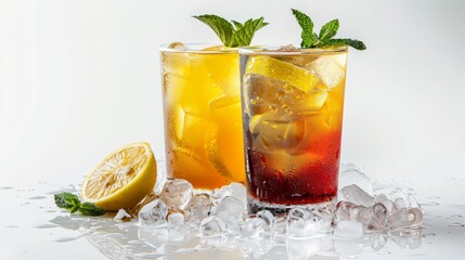 Elegant Dark Brown and Light Bronze Iced Tea with Lemon and Mint Generative AI