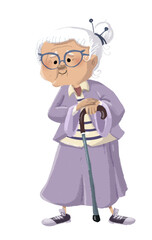 Illustration of modern grandmother with walking stick