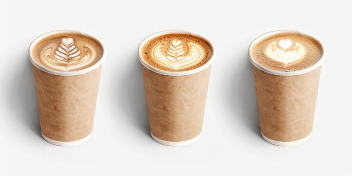 Beautiful Latte Art in Takeaway Paper Cups Generative AI