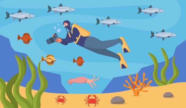 Underwater diver vector concept