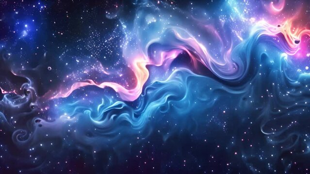 Cosmic abstract lights blend in mesmerizing blue-pink hues.
