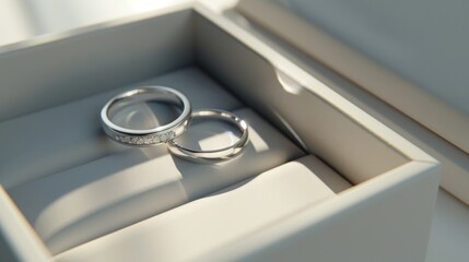 Close-up of Timeless White and Gold Wedding Rings in a Box Generative AI