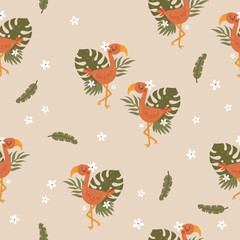 vector seamless pattern with cute flamingo