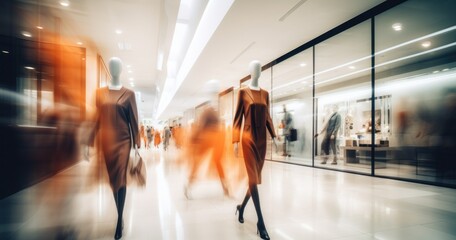 blurry motion in shopping store with mannequins