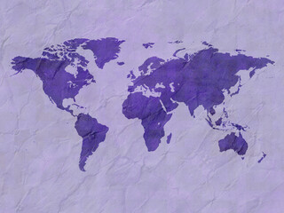 Old watercolor styled world map. Blue tones.	