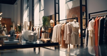 the interior of a fashion boutique is blurry - obrazy, fototapety, plakaty