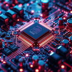 Fototapeta na wymiar Microchip, Semiconductor, Integrated circuit, Electronics, Silicon, Transistor, Circuitry, Nanotechnology, Processor, Digital, Technology, Components, Computer chip, Miniaturization, Manufacturing, Na