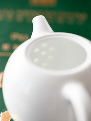 White porcelain Chinese teapot inside, drain holes - 746797994