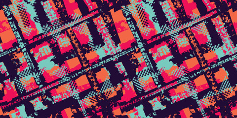Seamless Tile Pattern. Madras print. Grunge textured geometric print for Plaid, textile, sport clothes, wrapping paper