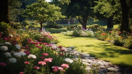 Lush Garden and Manicured Lawn in Summer