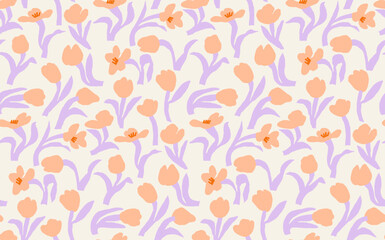 Purple tulip Flowers Seamless boho pattern