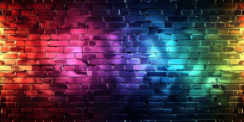 Neon Brick Wall: Seamless Background in Nova Colors. Concept Brick Wall, Neon, Seamless Background,...