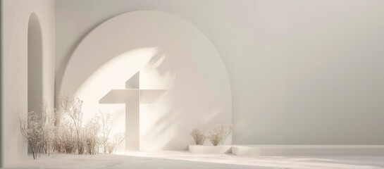 Crucifixion Of Jesus Christ Abstract  christian cross minimalist  banner  , easter and christian concept, horizontal background, copy space for text