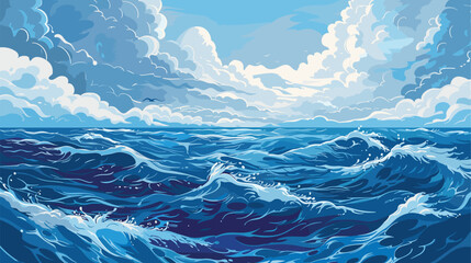 Ocean Sea surface. Vector illustration, cartoon seascape or waterscape - obrazy, fototapety, plakaty