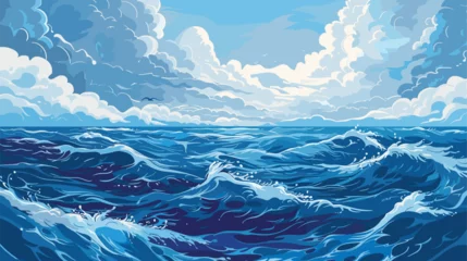 Foto op Canvas Ocean Sea surface. Vector illustration, cartoon seascape or waterscape © baobabay