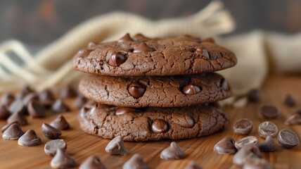 Close up on a stack of delicious chocolate chip cookies