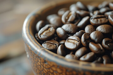 Closeup of coffee beans in a bowl
