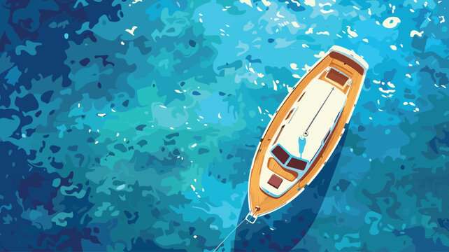 Ocean Sea surface, yacht, top view. Vector illustration, cartoon seascape or waterscape