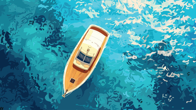 Ocean Sea surface, yacht, top view. Vector illustration, cartoon seascape or waterscape