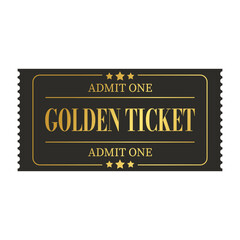 Golden ticket template. Admit one. Vector illustration.