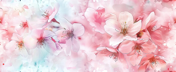 Translucent Sakura Flowers in Pastel Watercolor Painted Colors, Seamless Tile Pattern, Generative AI