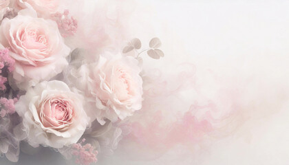 Różowe kwiaty, róża na pastelowym tle, puste miejsce, tapeta	 - obrazy, fototapety, plakaty