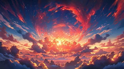 Abwaschbare Fototapete Koralle anime concept sky sunset landscape background eclipse, ai