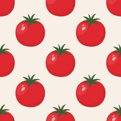Flat Vector Seamless Pattern with Fresh Tomato on a White Background. Whole Tomatoes Print