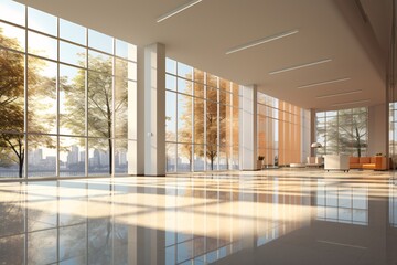a large room with large windows - obrazy, fototapety, plakaty