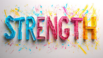 Vibrant Strength in bold, 3D letters