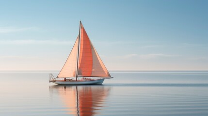 Naklejka premium Sailing yacht in the sea at sunset.
