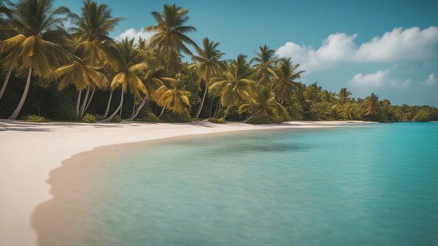 beach with palm trees a beach with palm trees and a clear blue ocean © Jared