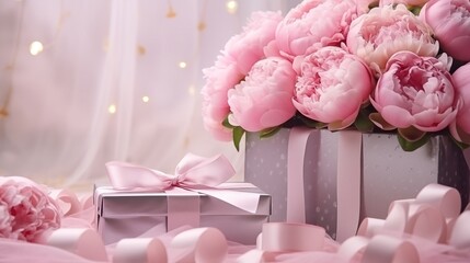 Obraz na płótnie Canvas Flowers bouquet of peonies soft pastel color background.