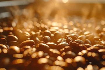 Selbstklebende Fototapeten Closeup of coffee beans illuminated by the sun © daniy