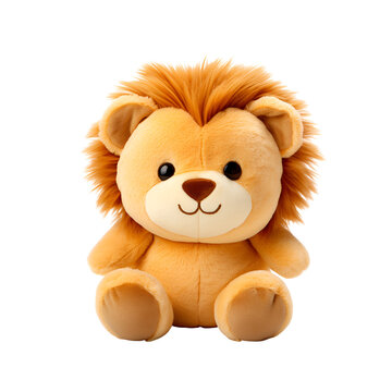 Cute lion plush stuffed toy, Isolated on Transparent Background, PNG