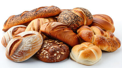 Various breads isolated on a white background