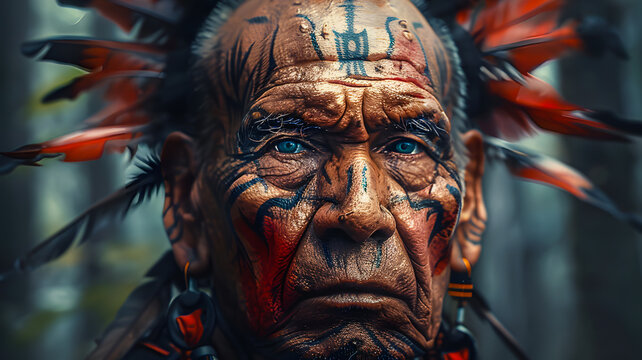 The Mohawk Indians with distinctive facial tattoos - They are an Iroquoian-speaking Indigenous people of North America, with communities in southeastern Canada and northern New York State
