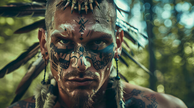 The Mohawk Indians with distinctive facial tattoos - They are an Iroquoian-speaking Indigenous people of North America, with communities in southeastern Canada and northern New York State